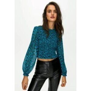 ARITZIA WILFRED Lilith Cropped Smocked  Top Blouse Size Small Meridian Teal